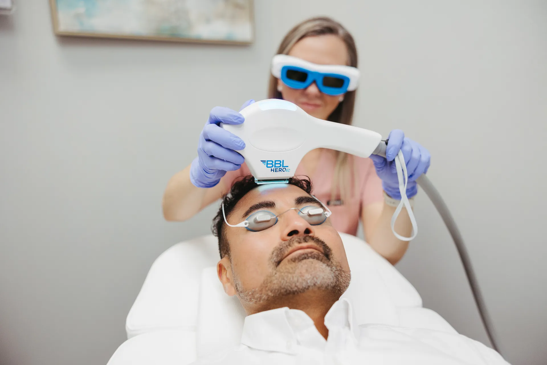 Customer receiving BroadBand Light (BBL) Therapy at Encompass Wellness & Aesthetics