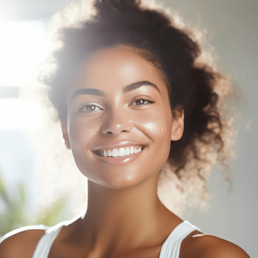 Woman with clear, healthy skin after receiving Forever Clear BBL treatment.